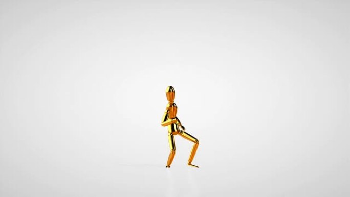 有趣的金色人体模型做扭转舞，无缝循环，白色工作室