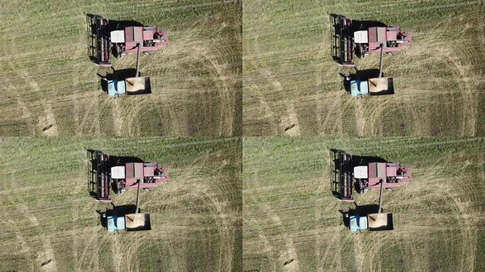 农场作业期间灌装过程的空中无人机视图。