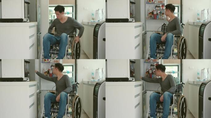 残疾人坐在轮椅上在家活动