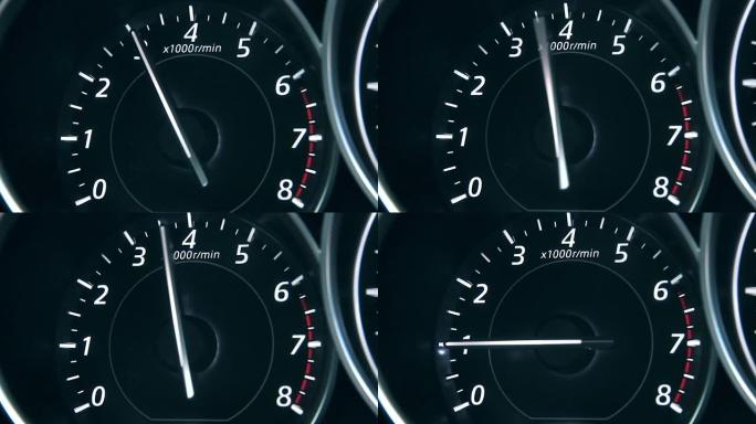 汽车速度计和移动，具有灯泄漏，速度计和长时间曝光的交通。