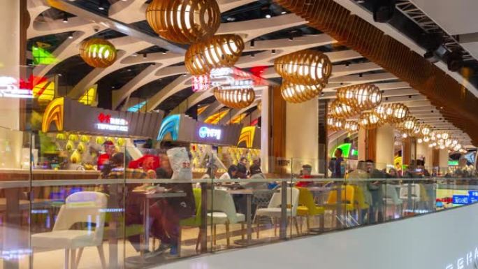 长沙市中心著名购物中心美食广场全景延时4k中国