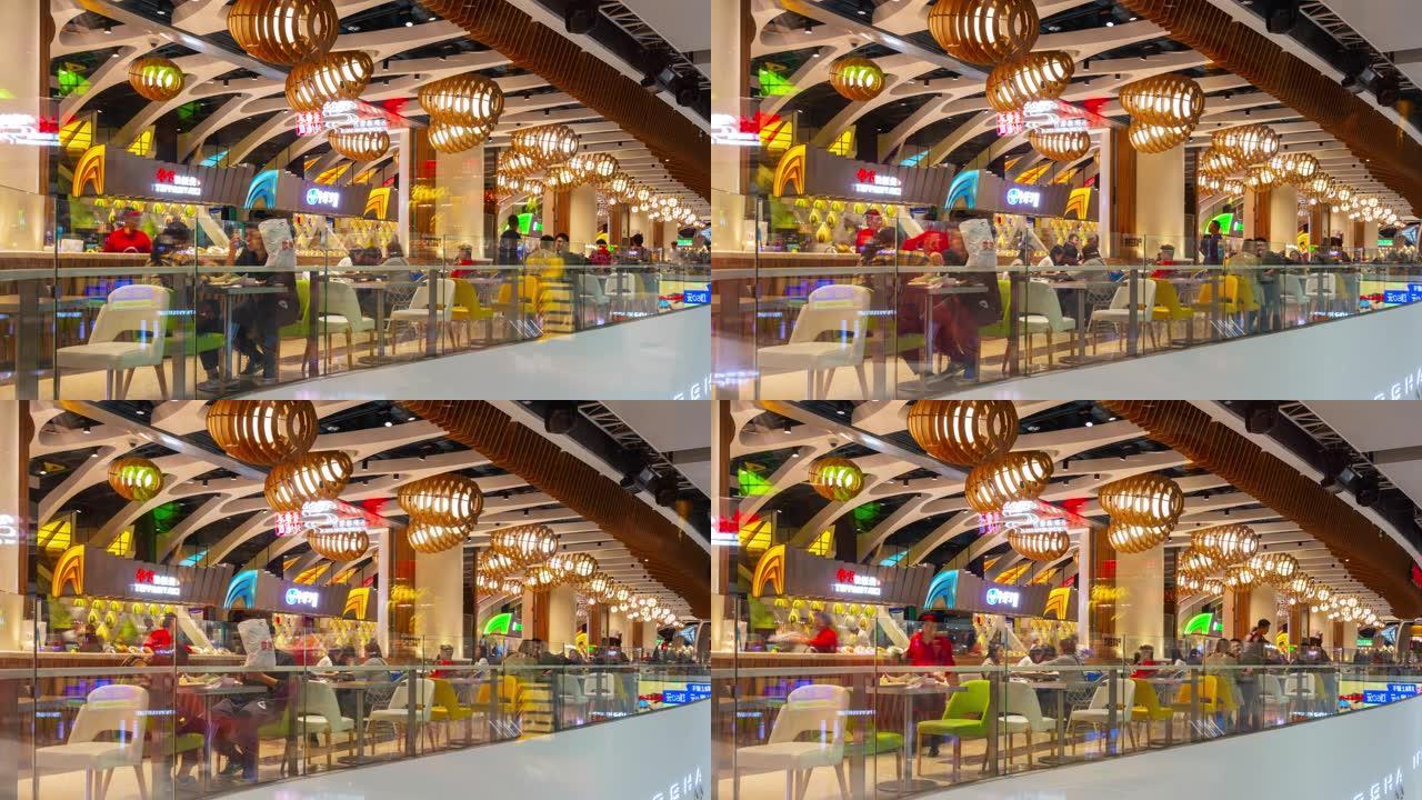 长沙市中心著名购物中心美食广场全景延时4k中国