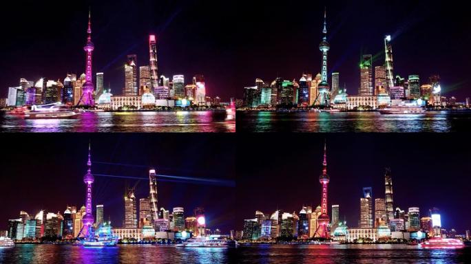 美丽的上海城市景观，夜晚有天空背景，4k镜头，延时视频。