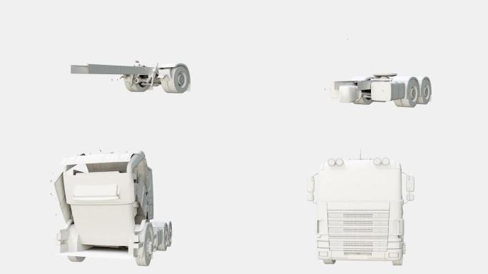 视频组装3D卡车。3D渲染动画