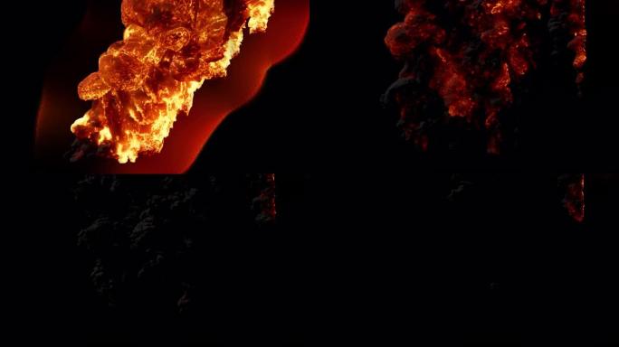 陨石掉到地上燃烧，散发出黑色浓烟，并带有一些漩涡。带有alpha通道的动画。