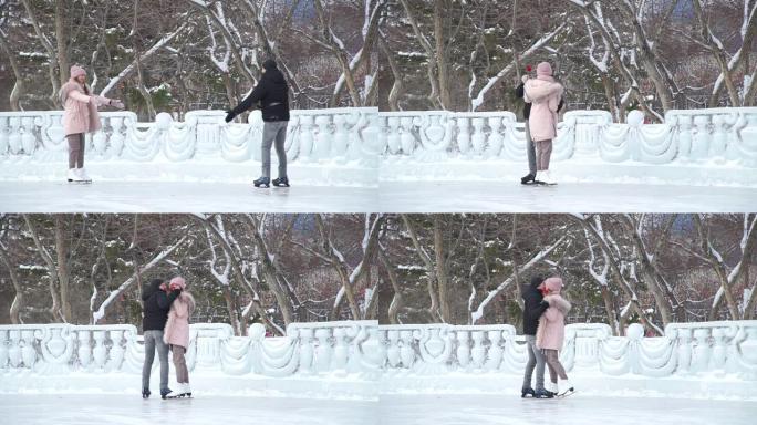 年轻浪漫情侣约会滑冰