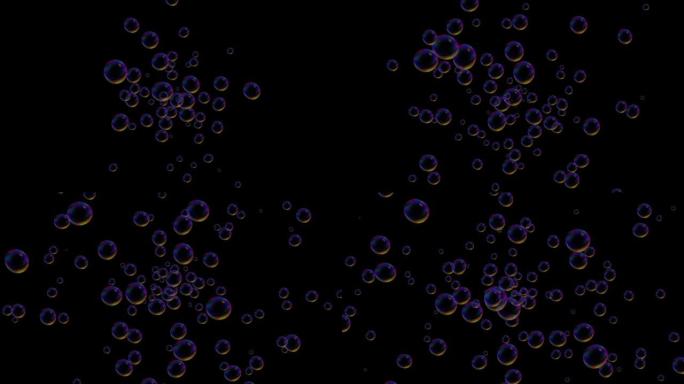 抽象3d肥皂泡背景。一堆在黑暗背景下产生的肥皂泡。动画3d可循环抽象背景，全高清。