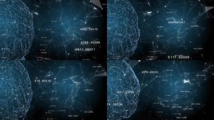 全球数字网络连接蓝色科技背景粒子点线大脑