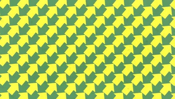 旋转绿色和黄色箭头视错觉。抽象有趣的运动背景。数字无缝循环动画。3d渲染。4K，超高清分辨率