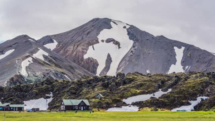 冰岛的landmannalaugar营地延时