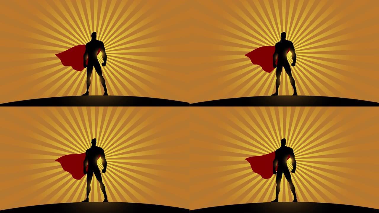 带挥舞斗篷动画视频的可循环超级英雄剪影