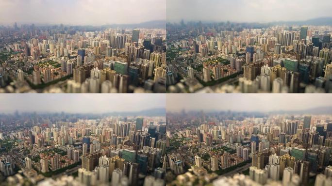 阳光明媚的广州城市景观空中倾斜移动全景4k延时中国