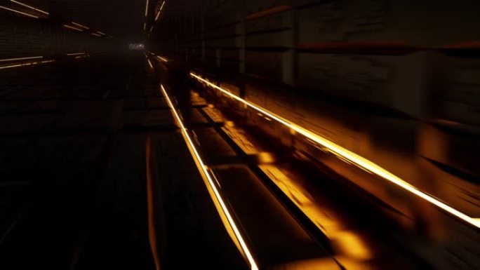 黑暗可怕的未来金色隧道内的运动。4k