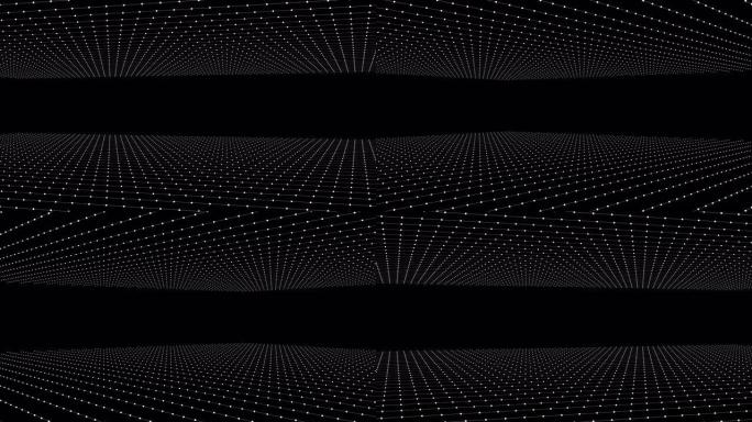 环状全息背景为微观世界或纳米世界。无缝镜头，颗粒在黑色背景上形成白色衬里表面。