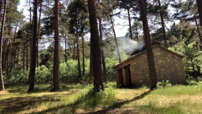 树林中的小屋山间景色