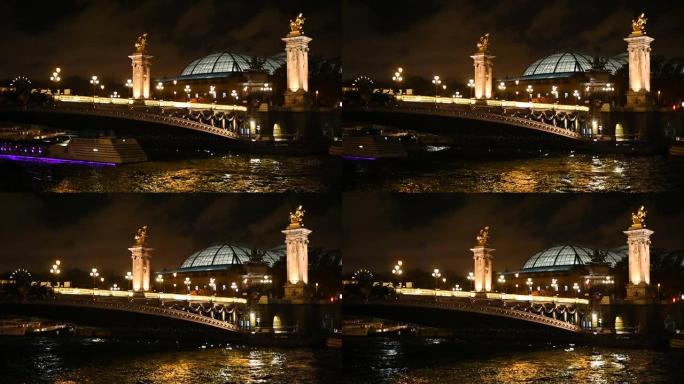 亚历山大桥和巴黎夜生活的夜景