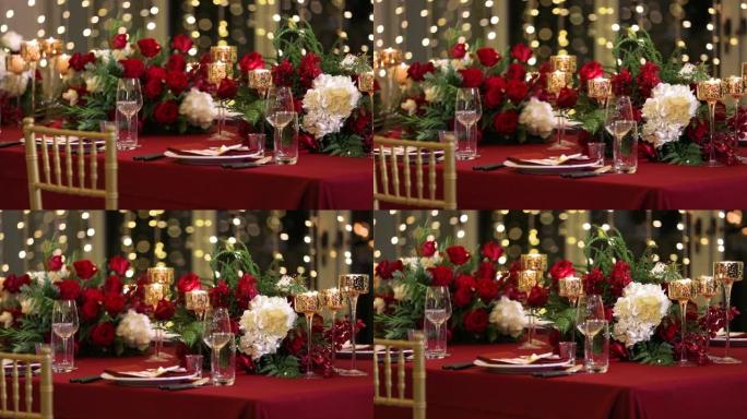 婚宴或晚宴的餐桌布置。