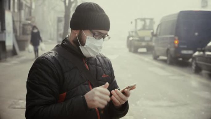 街上的蒙面人。病毒防护和捕获。冠状病毒