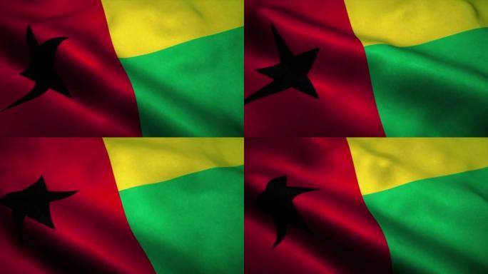 几内亚比绍国旗在风中飘扬。几内亚比绍国旗。几内亚比绍标志无缝循环动画。4 k