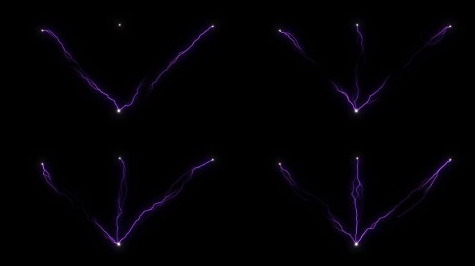 3紫罗兰色放电在特斯拉线圈的一点会聚。黑色背景上的人工闪电。静电放电。磁通电容器