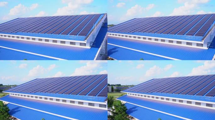 太阳能电池板安装在屋顶上，以产生能量。