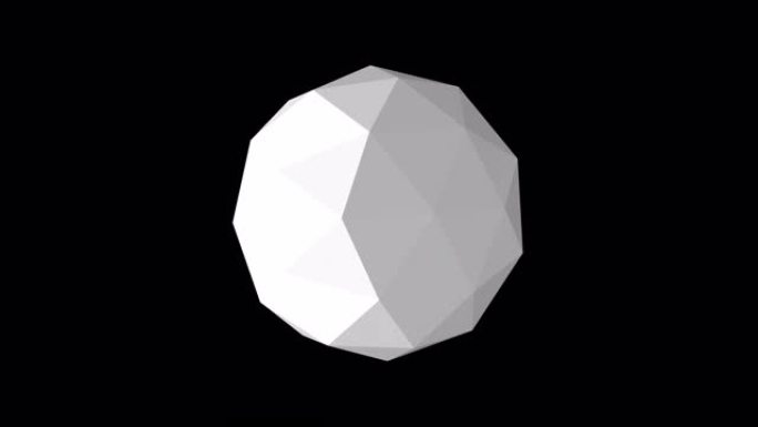 球形几何白色球体的3D动画，该球体由一组黑色背景上的三角形片段组成。