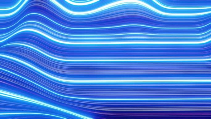 表面波浪的美丽抽象背景，颜色梯度，挤压线条作为条纹织物表面，在液体上有褶皱或波浪。4k环路。辉光线。