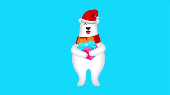 一套带围巾和圣诞老人帽子的白熊。