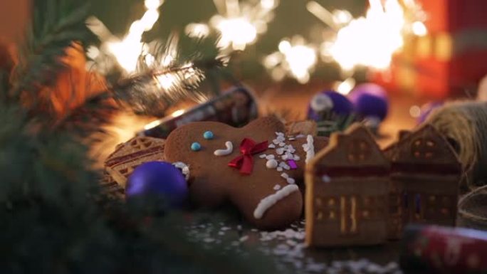 装饰圣诞姜饼饼干。假日面包店圣诞节和新年传统概念