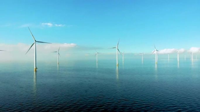 荷兰Ijsselmeer湖旁的风车排行，可再生能源风车农场Flevoland