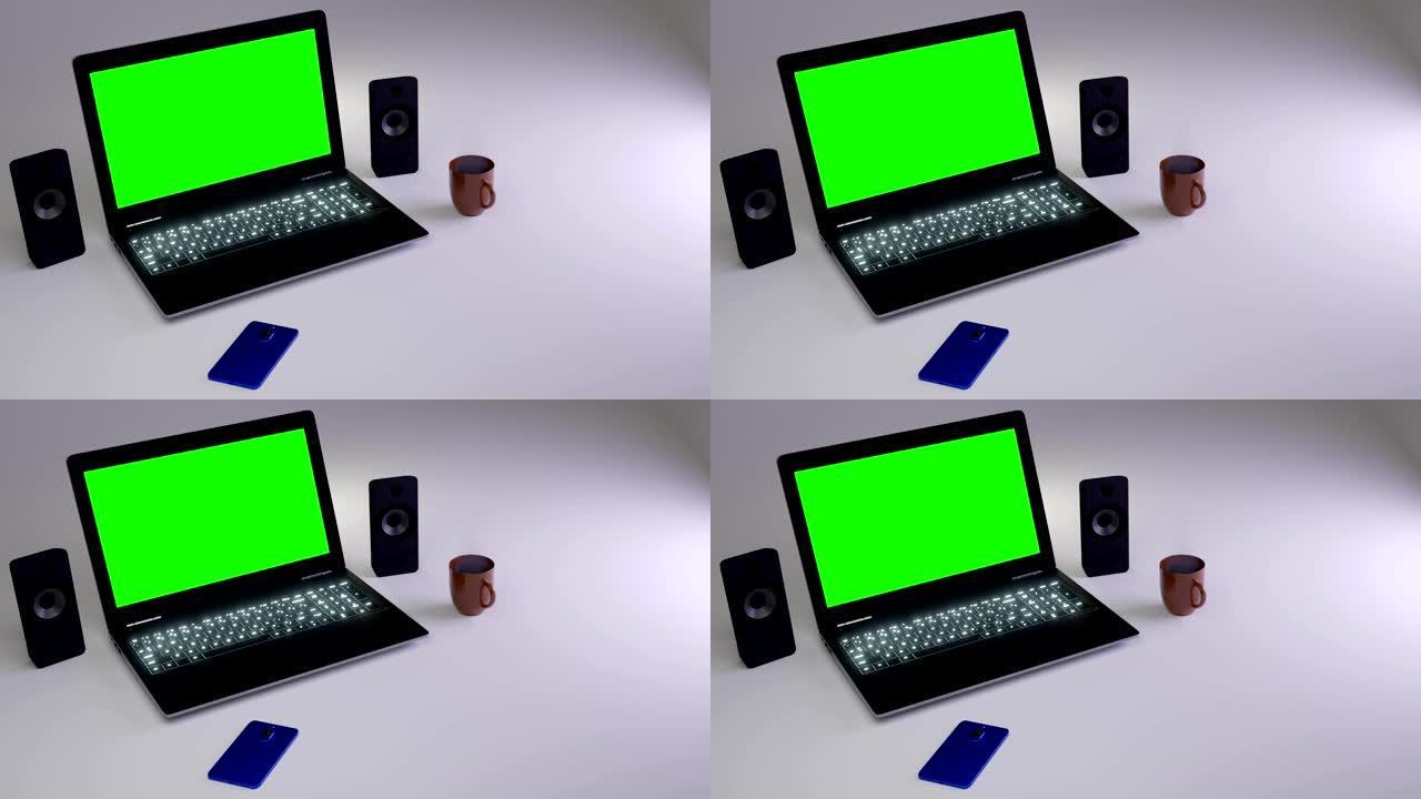 3D可视化笔记本电脑和咖啡