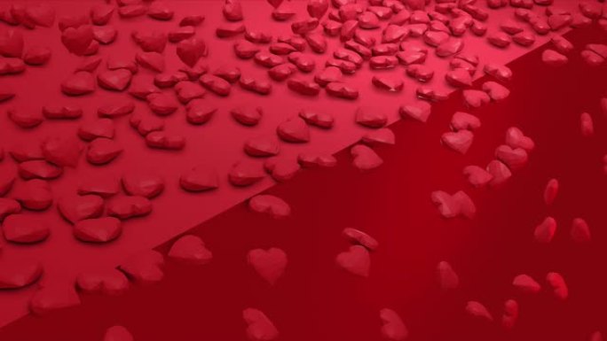 浪漫可爱的红色飘落多边形心。情人节。活动背景。3D渲染动画4k