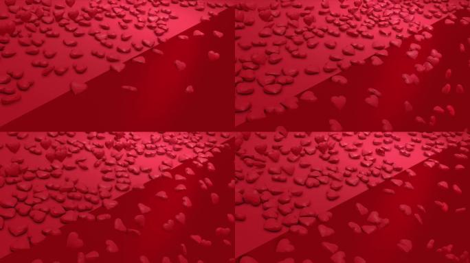 浪漫可爱的红色飘落多边形心。情人节。活动背景。3D渲染动画4k
