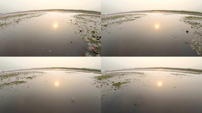泰国乌隆他尼的红莲湖或塔莱·布达昂的早晨场景