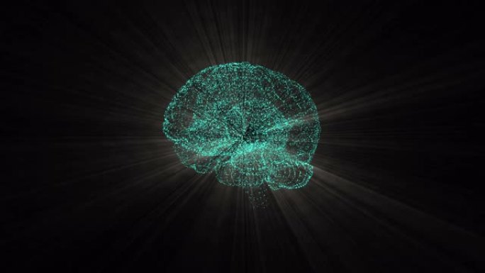 大脑湍流概念。视频显示大脑积极寻找答案，在太空中产生明亮的照明。