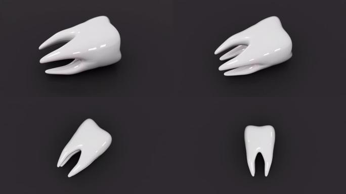慢动作破碎裂缝清洁牙齿。牙齿卫生和健康概念。3D动画。4K