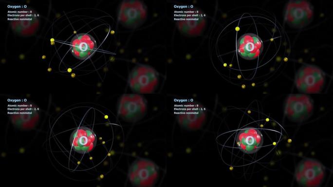 具有8个电子的氧原子与原子无限轨道旋转
