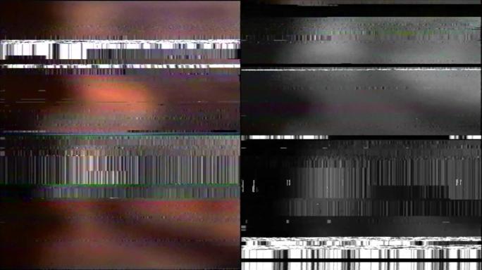 VHS模拟抽象数字动画。旧电视。故障错误视频损坏。信号噪声。系统错误。独特的设计。信号不好。数字电视
