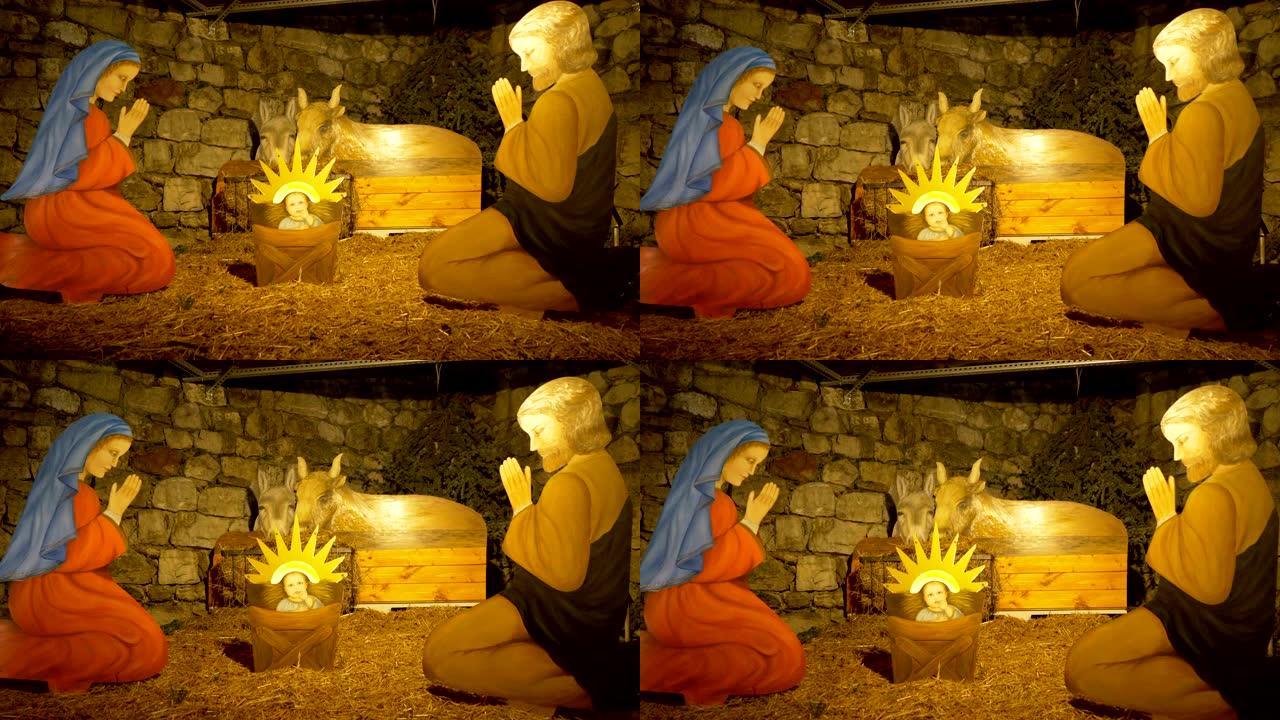 耶稣诞生场景木制彩绘剪影