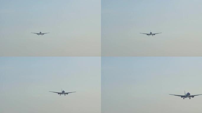 大型宽体民用喷气式飞机的特写镜头正在降落