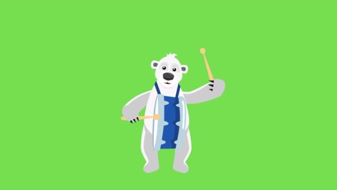 卡通北极熊扁平人物音乐鼓动画与luma哑光