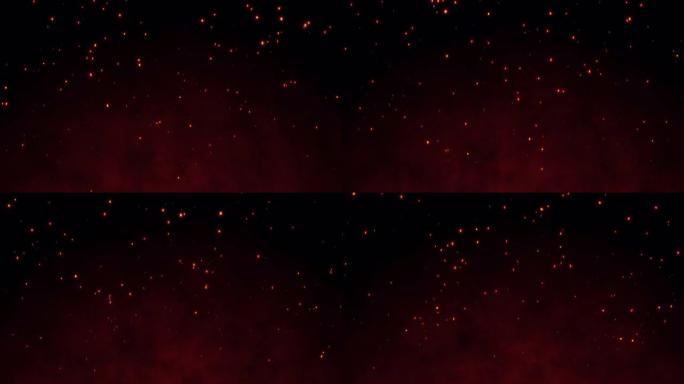 4k燃烧的红热火花从夜空中的大火中升起。从火中飞出余烬。以火为主题的美丽抽象背景。轻自然背景概念。