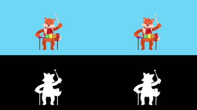 卡通小狐狸扁平圣诞角色播放木琴动画包括哑光