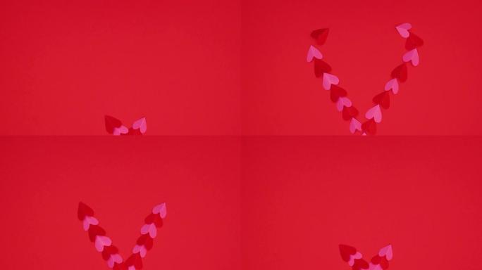 情人节快乐 -- 红色背景上出现浪漫的红色装饰 -- 停止运动