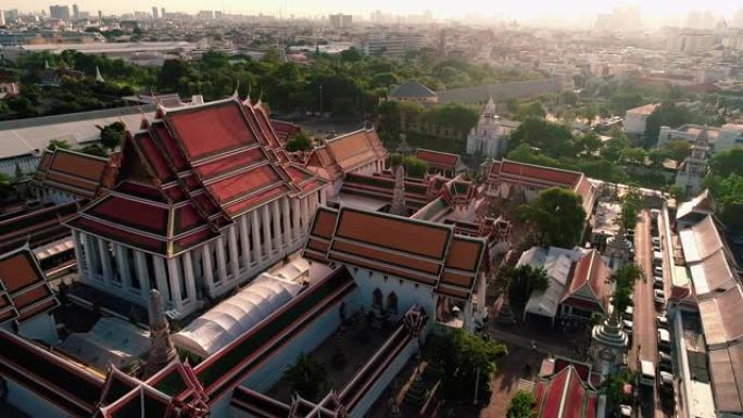 曼谷寺庙无人机的鸟瞰图