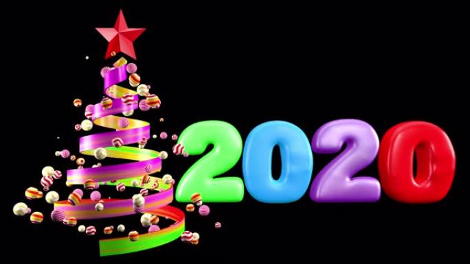 圣诞树的礼物出现，圣诞快乐和新年快乐2020动画。