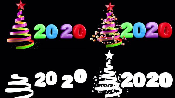 圣诞树的礼物出现，圣诞快乐和新年快乐2020动画。