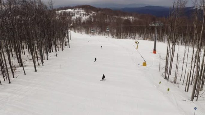 冬季滑雪场、滑雪缆车和滑雪坡上的人股票视频...