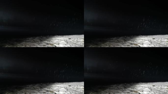 河边降雪的夜间拍摄