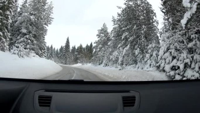 冬季驾驶行驶车窗外汽车第一视角